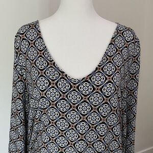 J. Jill Blue, Black & Pink Geometric Patterned Top, Size: Medium
